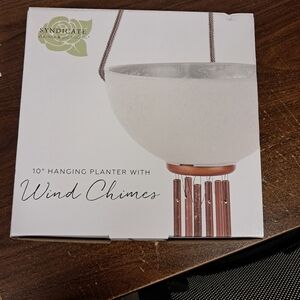 White Hanging Planter with Wind Chimes